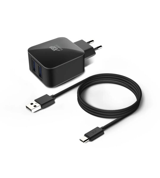 СЗУ дата-кабель VSP micro-usb 2.1A 2usb черный 1м