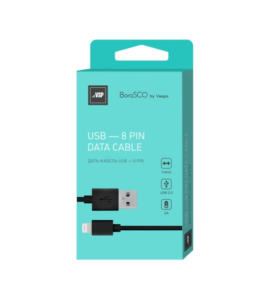 Дата-кабель iPhone 8pin VSP 2А/1,0m черный