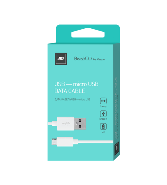 Дата-кабель micro-usb VSP 2А/1,0m белый