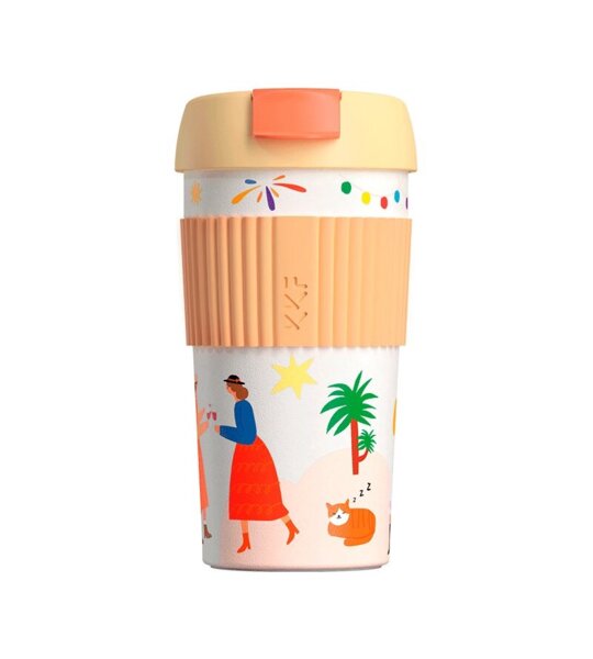 Термостакан-непроливайка KissKissFish Rainbow Vacuum Coffee Tumbler праздничный