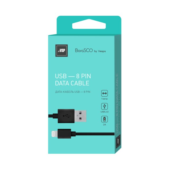 Дата-кабель iPhone 8pin VSP 2А/1,0m черный
