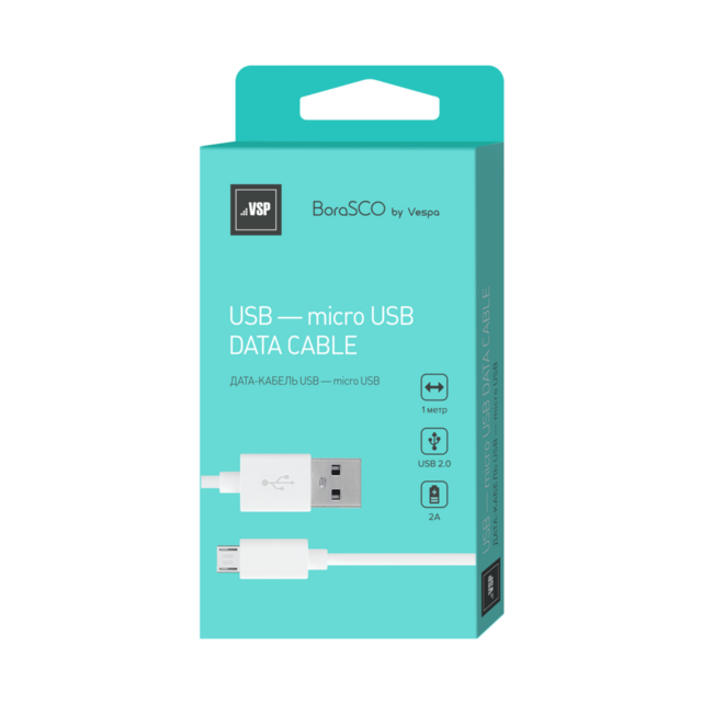 Дата-кабель micro-usb VSP 2А/1,0m белый