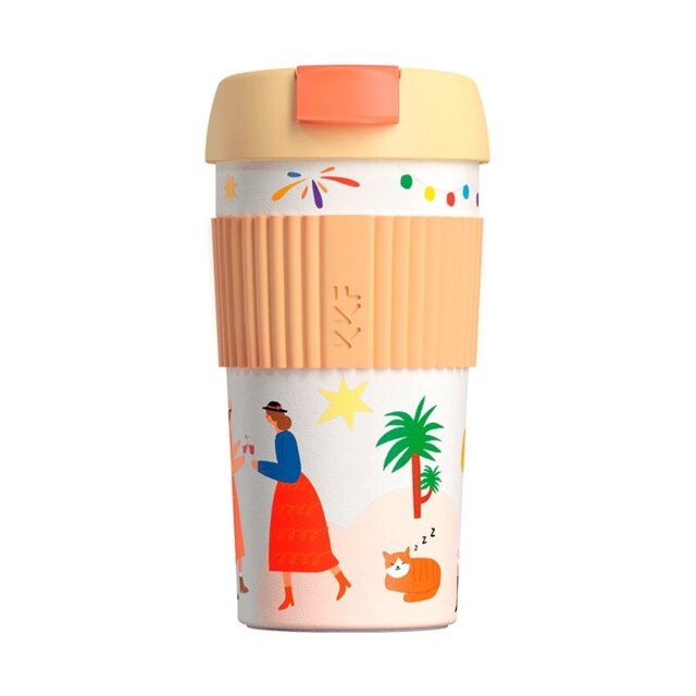 Термостакан-непроливайка KissKissFish Rainbow Vacuum Coffee Tumbler праздничный