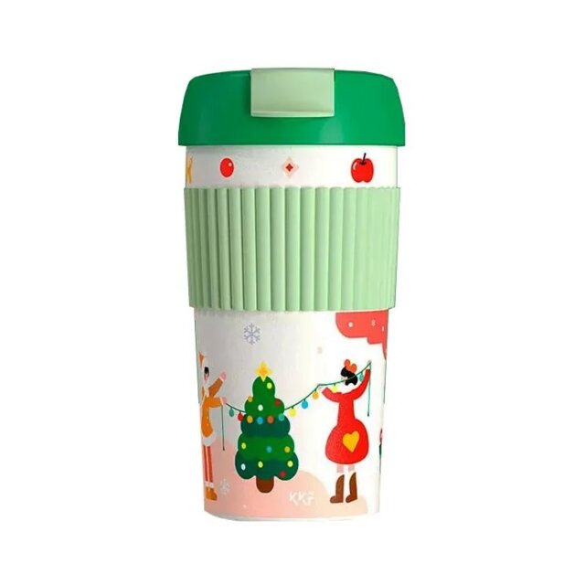 Термостакан-непроливайка KissKissFish Rainbow Vacuum Coffee Tumbler новогодний